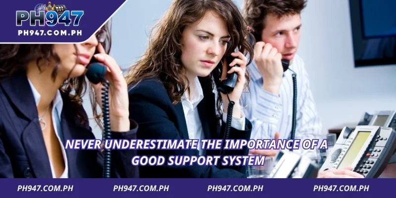 a group of people on telephones